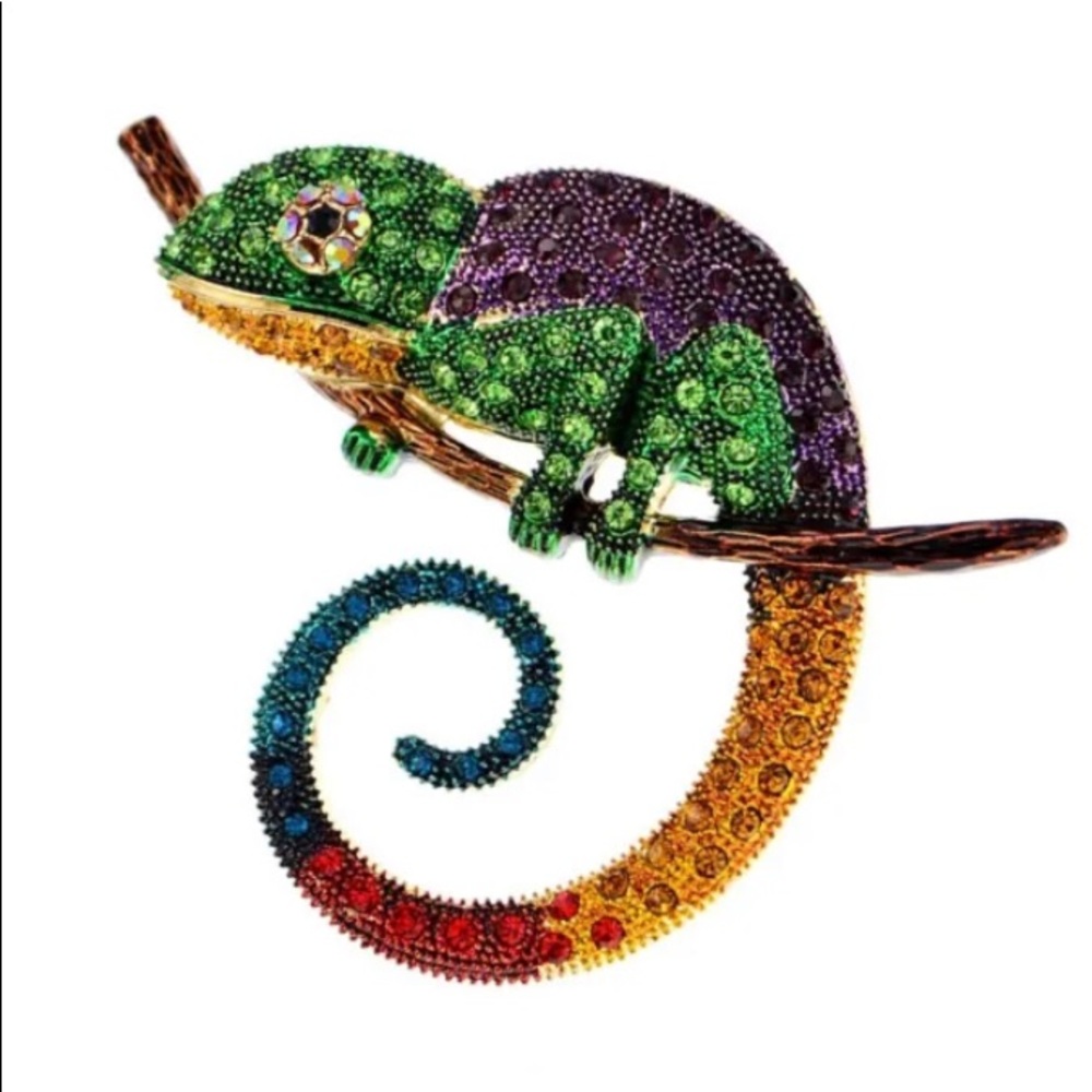 Beautiful Chameleon Brooch Rhinestone Pin Vintage Jewelry